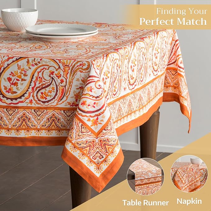 Maison d' Hermine Table Cloth Rectangle Table 100% Cotton 60 x 90 Inches Fall Tablecloth Reusable Everyday Use for Thanksgiving Christmas Decorations Dining Farmhouse Party (Palatial Paisley)