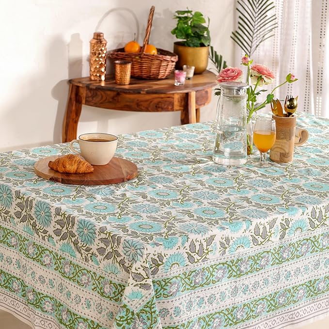 Hand Block Printed Table Cover - Exquisite Design, Premium Cotton Fabric, Perfect for Dining and Decor, Dining Table Linen (Flamingo Bloom, 12 Seater 72 x 135 Inches Rectangle)