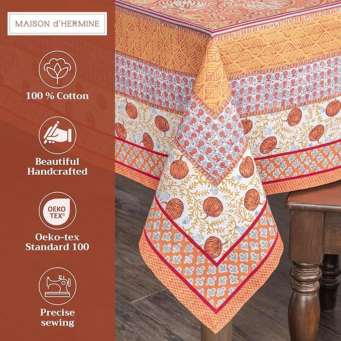 Maison d' Hermine Table Cloth Rectangle Table 100% Cotton 60 x 120 Inches Fall Tablecloth Reusable Everyday Use for Thanksgiving Christmas Decorations Dining Farmhouse Party (Harvest Festival)