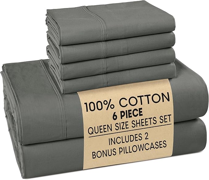 Casa Platino Queen Sized Sheets – 6 Piece Queen Size Sheets Set, Soft & Breathable, with 15 Inch Deep Pocket Fitted Sheet, Cozy Cooling Sheets, Perfect for Daily Use & Machine Washable – Dark Grey