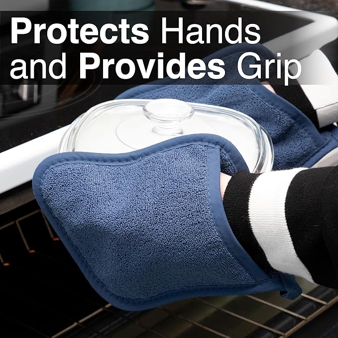 RITZ Terry Pocket Mitt & Hot Pad: Unparalleled Heat Resistant, Durable 100% Cotton – Ergonomically Designed for Optimal Grip – Easy-Care Machine Washable – 4-Pact, Federal Blue