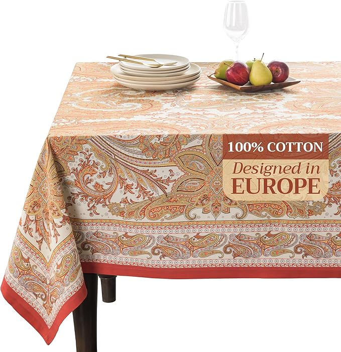 Maison d' Hermine Table Cloth Rectangle Table 100% Cotton 54 x 72 Inches Tablecloth Reusable Decorative Everyday Use for Dining Room, Farmhouse, Home, Party, Festive & Wedding - Kashmir Paisley