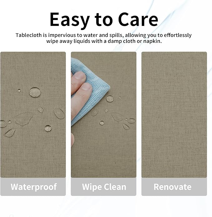 Easy-Going Faux Linen Waterproof Spill-Proof Tablecloth Stain Resistant Rectangle Table Cloth Wrinkle Free Decorative Fabric for Kitchen, Dining, Party, Weddings, Restaurants (60x120 in, Khaki)
