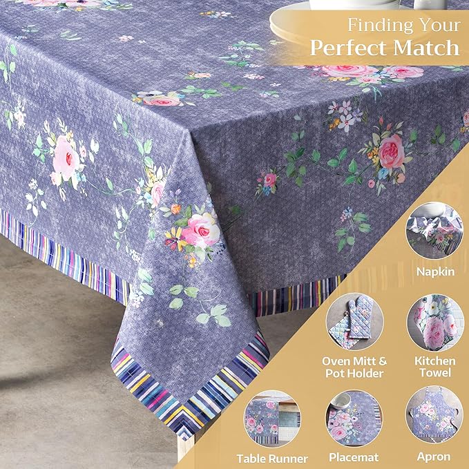 Maison d' Hermine Table Cloth Rectangle Table 100% Cotton 60 x 90 Inches Tablecloth Reusable Decorative for Dining Room Valentines Day Decorations Spring Summer - Sweet Rose Lavender - Country Garden