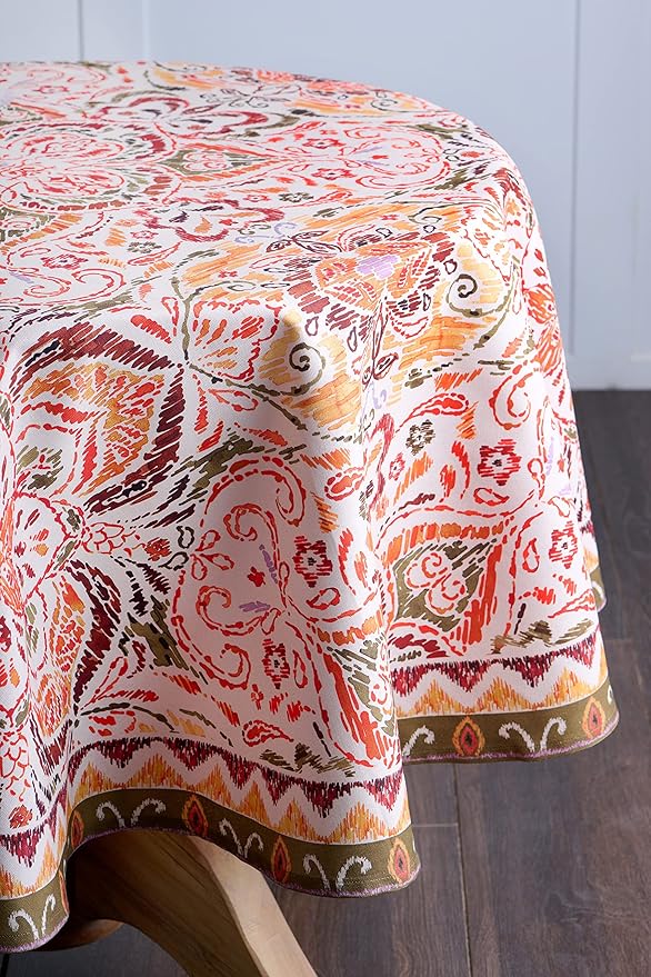 Maison d' Hermine Table Cloth Round Table 100% Cotton 63 Inches Fall Tablecloth Reusable Everyday Use for Thanksgiving Christmas Decorations Dining Farmhouse Party (Damask)