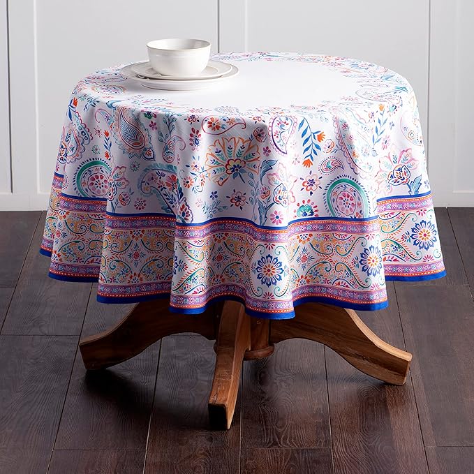 Maison d' Hermine Table Cloth Round Table 100% Cotton 63 Round Inches Tablecloth Reusable Decorative for Dining Room Farmhouse Home Valentines Day Decorations Spring Summer - Indian Floral