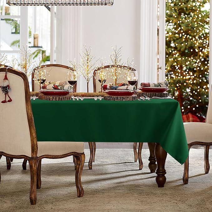 sancua Rectangle Tablecloth - 70 x 108 Inch - Stain and Wrinkle Resistant Washable Polyester Table Cloth, Decorative Fabric Table Cover for Dining, Buffet Parties and Christmas, Hunter Green