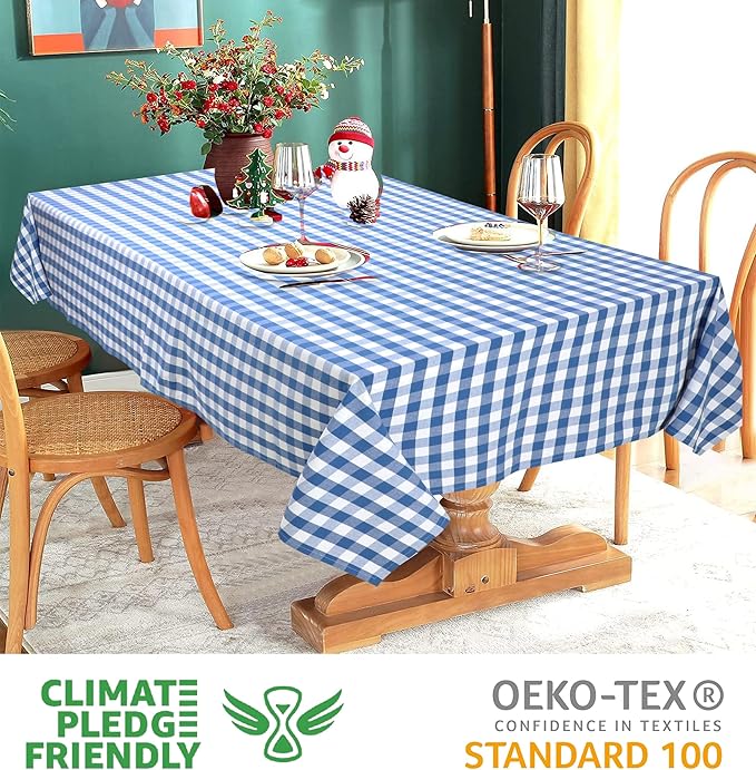 Urban Villa Tablecloth Buffalo Check Table Cloth Tabletop Cover Kitchen Dining Tablecloth 100% Cotton Great Parties Wedding Holiday Dinner Blue/White Rectangle 60X84 Inches 6-8 Seats Table Cloth