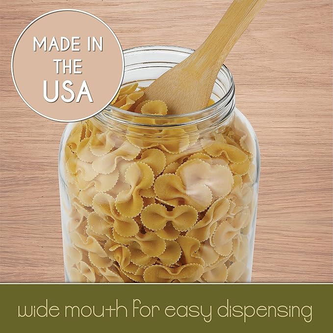Large Glass Jars 1 Gallon – 4 Pack Wide Mouth Mason Jars with Airtight Metal Lids – Made in USA – Gallon Jars for Fermenting, Pickling, Canning, Water Glassing Eggs, Sourdough Starter & Storage
