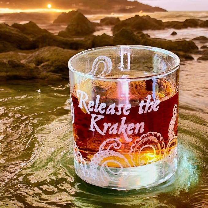 Hip Flask Plus Rocks Glass - Release the Kraken - Double Old Fashioned