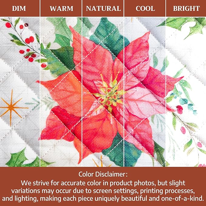 Maison d' Hermine 100% Cotton Oven Mitt & Pot Holder Set (7.5"x13" & 8"x8") Heat Resistant BBQ Cooking Gloves with Loop for Thanksgiving Christmas Decorations Handling Hot Pans (Poinsettia Christmas)