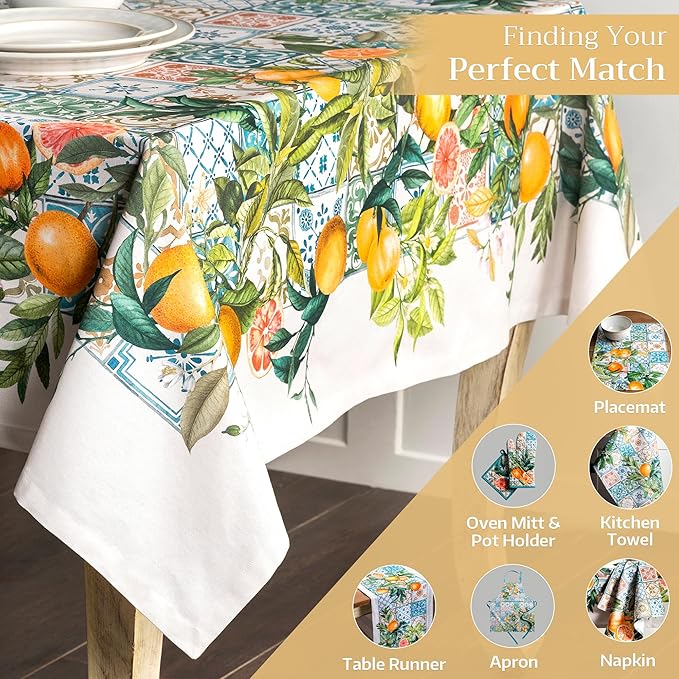 Maison d' Hermine Table Cloth Rectangle Table 100% Cotton 60 x 108 Inches Tablecloth Reusable Decorative for Dining Room Farmhouse Home Valentines Day Decorations Spring Summer - Agrume