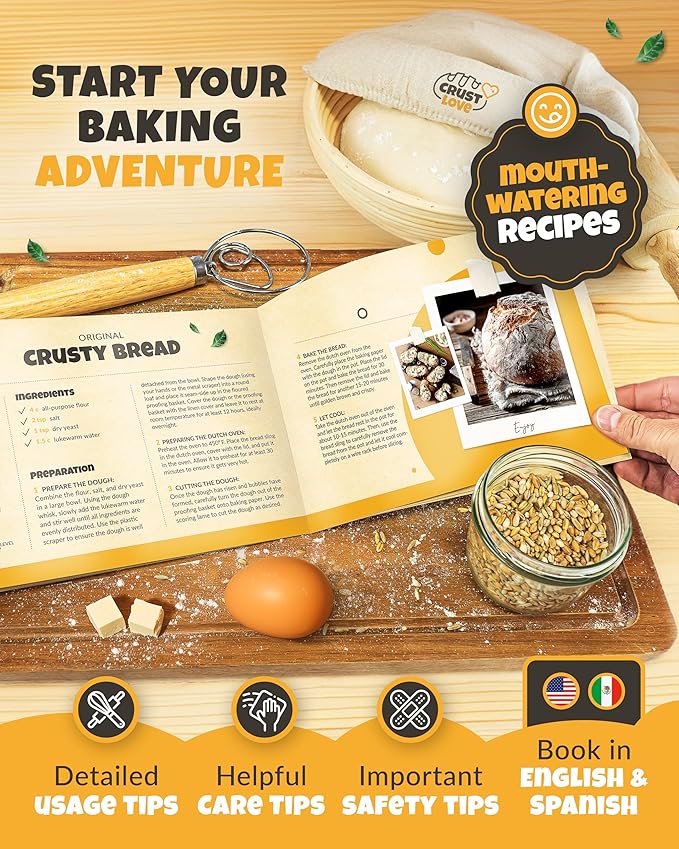 Dutch Oven for Bread Baking - incl. Sourdough Bread-Baking Supplies like Banneton Bread-Proofing Basket - 5QT Enameled Cast Iron Bread-Oven with Lid, Baking Pan, Scoring Tool Lame