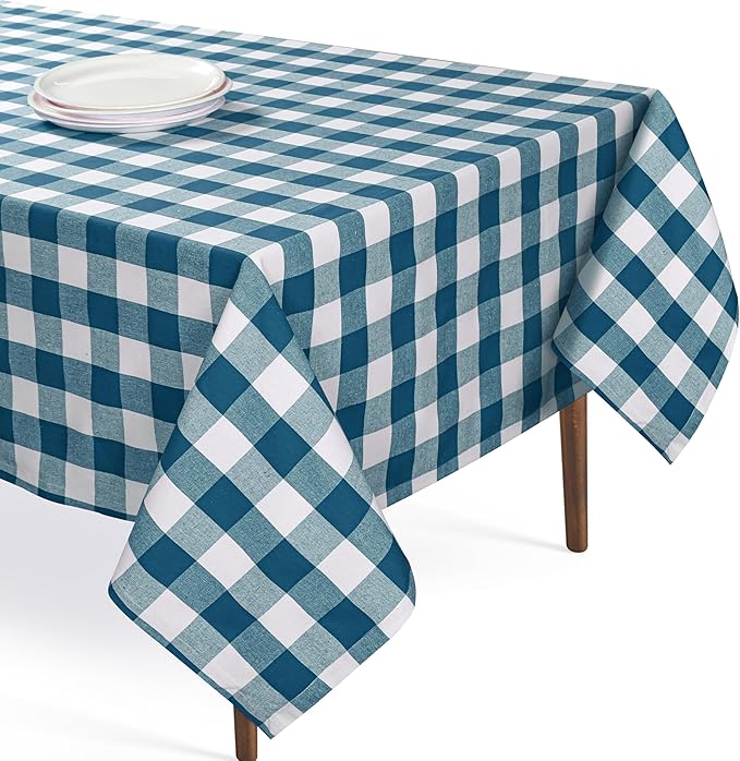 Buffalo Plaid Check 60"x84" Tablecloth 100% Cotton Washable Rustic Rectangle Table Cover Decorative for Gifts, Dining, BBQ, Buffet Parties & Camping - Teal