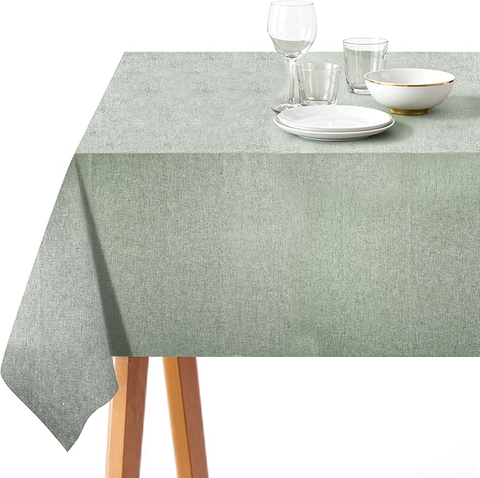 Rectangular Tablecloth Linen Texture Waterproof and Stain-Resistant Fabric Table Cloth, Kitchen Dining Table Decoration, 60 x 104 inch, Sage Green