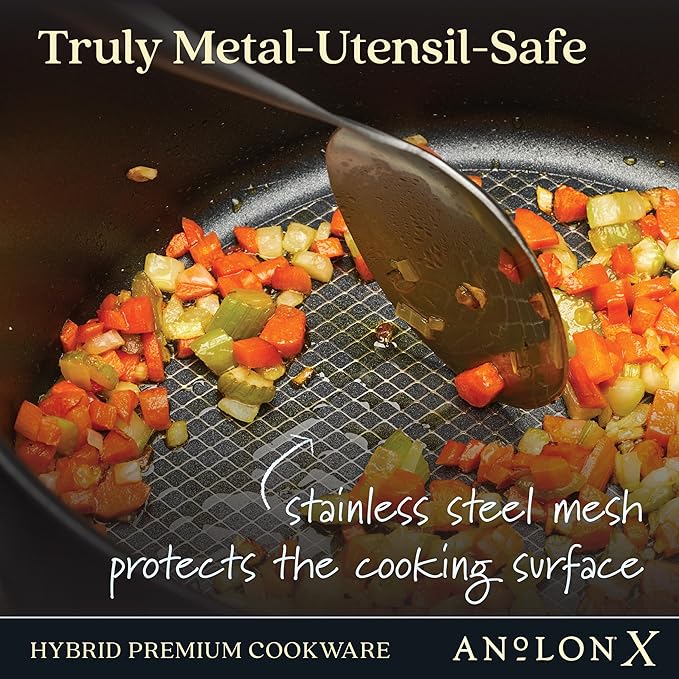 Anolon X SearTech Aluminum Nonstick Cookware Saucier with Lid, 2.5 Quart, Super Dark Gray