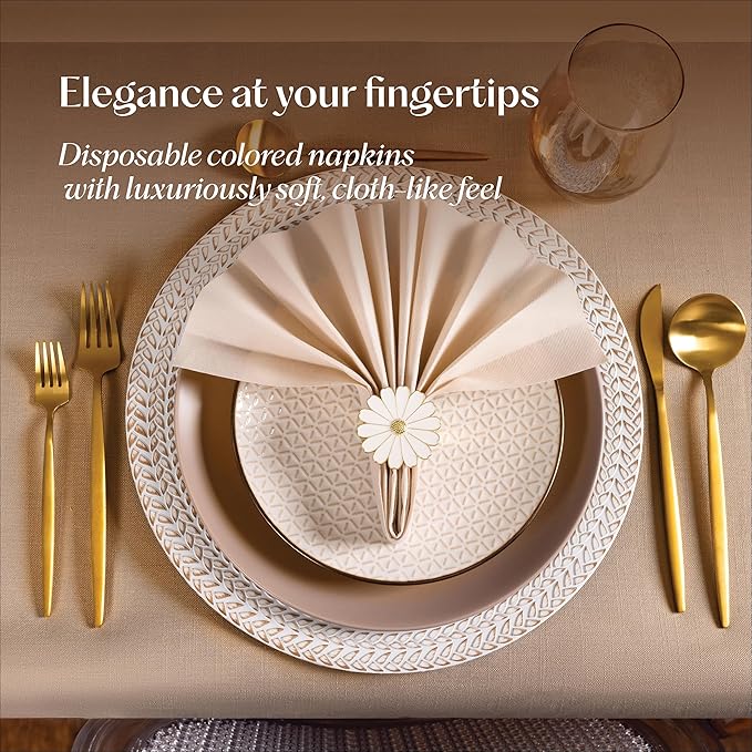 200-Pack Disposable Linen-Feel Wood Napkins, 12" x 17" Cloth-Like Paper Dinner Napkins For Wedding, Bathroom, Party Or Event