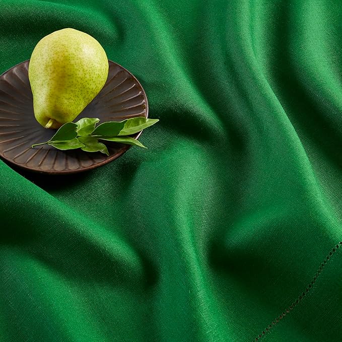 Solino Home Garden Green Linen Tablecloth 60 x 90 Inch - 100% Pure Linen Hemstitch Table Cloth for Rectangle Tables - Classic Hemstitch, Machine Washable Tablecloth for Winter, St Patricks Day, Easter