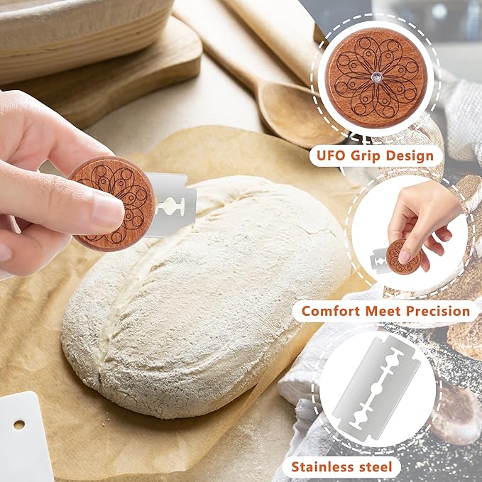 UFO Bread Lame Cutter for Homemade Sourdough,Bread Scorer Tool for Sourdough with 5 Blades and Case,Slashing Tool Bread Cutting Knife for Artisan Bread and Baguette Makers,Circle-brown