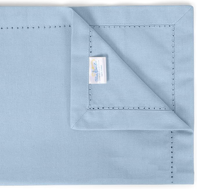 Blue Needles Set of 6 Hemstitch Linen Napkins 100% Cotton Ice Blue Cloth Dinner Napkins 18x18 inches, Soft, Reusable, Absorbent, Washable, Ideal for Wedding Events, Parties & Everyday Use