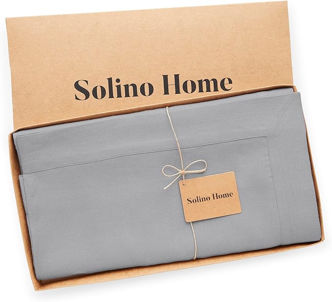 Solino Home Soft Grey Linen Tablecloth 60 x 108 Inch - 100% Pure Linen Table Cloth for Rectangle Tables - Fete, Machine Washable Tablecloth for Winter, Spring