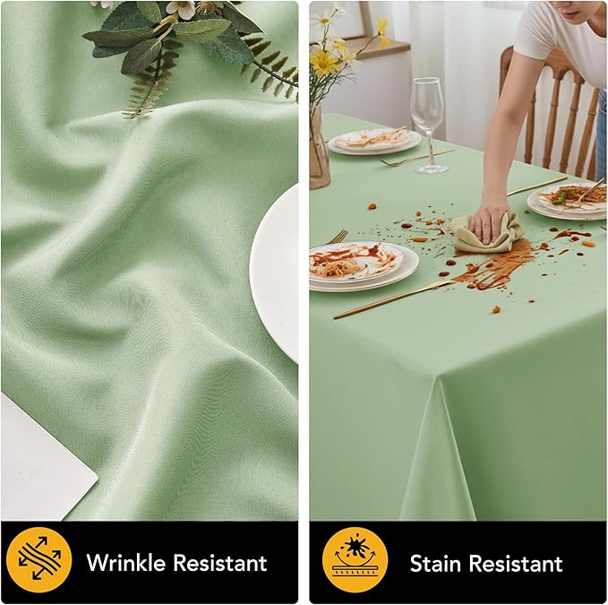 10-Pack Sage Green Tablecloths for Rectangle Tables, 60 x 120 Inches, Stain-Resistant Polyester Fabric for 6 Foot Tables - Washable Table Covers for Weddings, Birthday Parties, Events