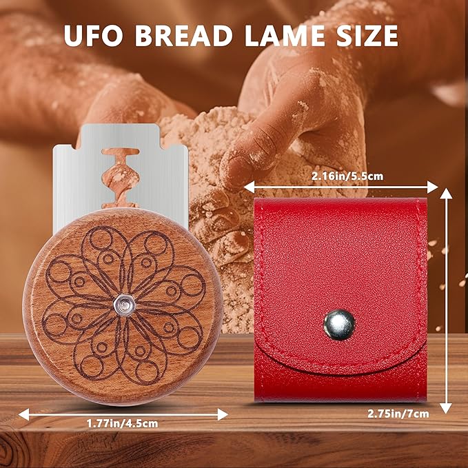 UFO Bread Lame Cutter for Homemade Sourdough,Bread Scorer Tool for Sourdough with 5 Blades and Case,Slashing Tool Bread Cutting Knife for Artisan Bread and Baguette Makers,Circle-red