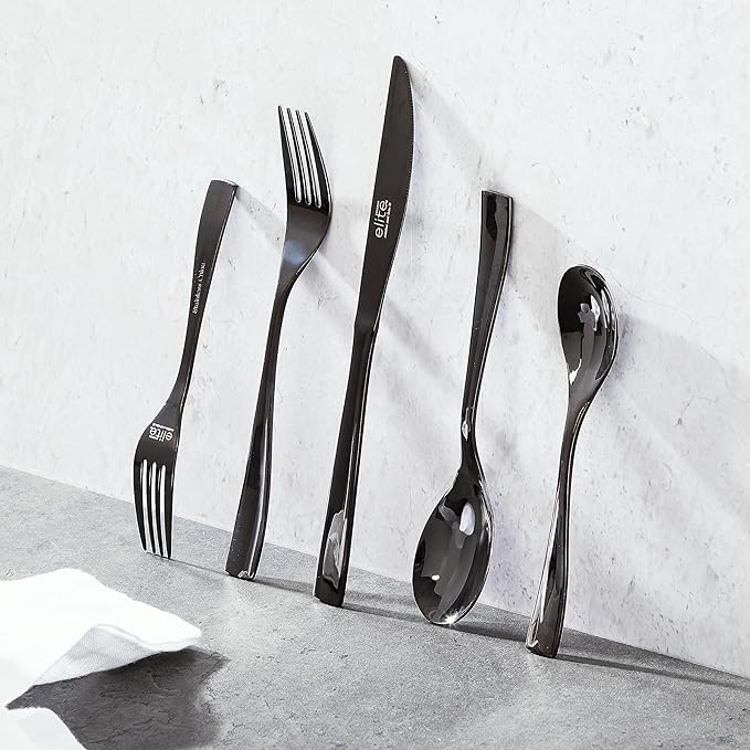Gibson Elite Holland Road 20-Piece Flatware Silverware Set - Stainless Steel Utensils - Forks, Spoons, Knives -Service for 4 - Black