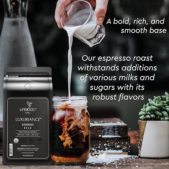 Lifeboost Organic Espresso Whole Bean Coffee - Low Acid Espresso Coffee, Non-GMO, USDA Organic, Single Origin, Third-Party Tested for Mycotoxins & Pesticides - 12 oz, Pack of 3