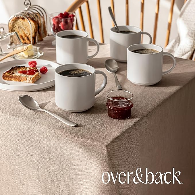Over&Back 100%-Linen Woven Tablecloth - Colorful Dining Room Table Cover - Mitered Corner Hems - Machine Washable - Kitchen and Home Decor - Taupe - 70x90