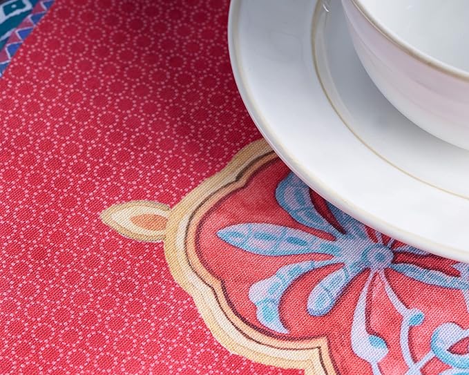 Maison d' Hermine Table Cloth Round Table 100% Cotton 63 Inches Fall Tablecloth Reusable Everyday Use for Thanksgiving Christmas Decorations Dining Farmhouse Party (Ispahan)
