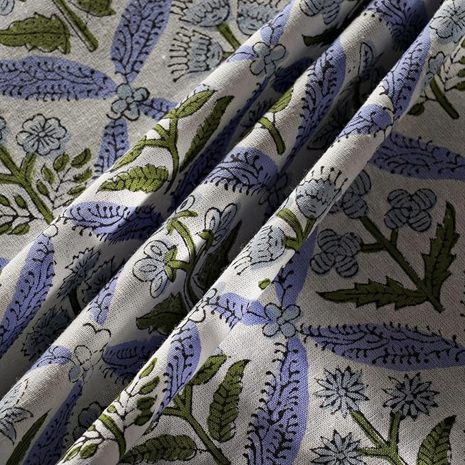 Ridhi Block Print Round Light Steel Blue Reusable Tablecloth 100% Cotton 110" Inch Decorative Table Cover eveyday Dining, Home, Party, Wedding, Farmhouse Gift for Spring, Easter, Valentine