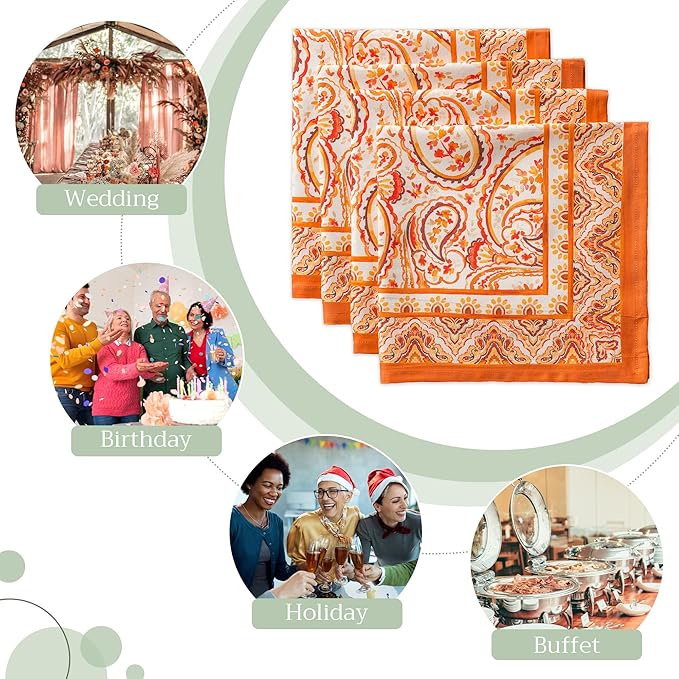 Maison d' Hermine Cloth Napkins Set of 4 100% Cotton for Thanksgiving Christmas Decorations Everyday Reusable Square Fall Napkins Cloth Washable Dinner Party (Palatial Paisley, 20"x20")