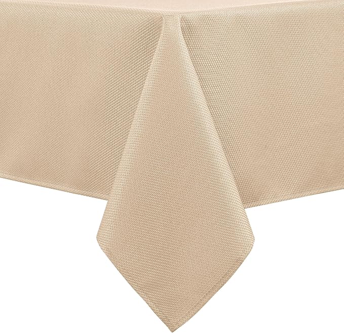 Hiasan 54 X 120 Inch Rectangle Textured Tablecloth - Waterproof Spillproof Antiwrinkle Jacquard Table Cloth for Kitchen and Dining Dinner, Outdoor Picnic, Holiday and Parties, Beige