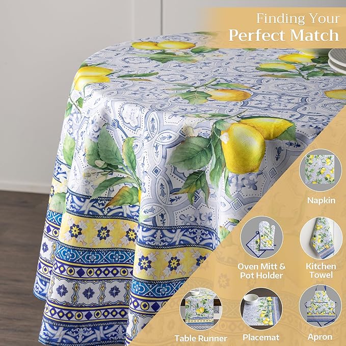 Maison d' Hermine Table Cloth Round Table 100% Cotton 69 Round Inches Tablecloth Reusable Decorative for Dining Room Farmhouse Home Valentines Day Decorations Spring Summer - Citrus
