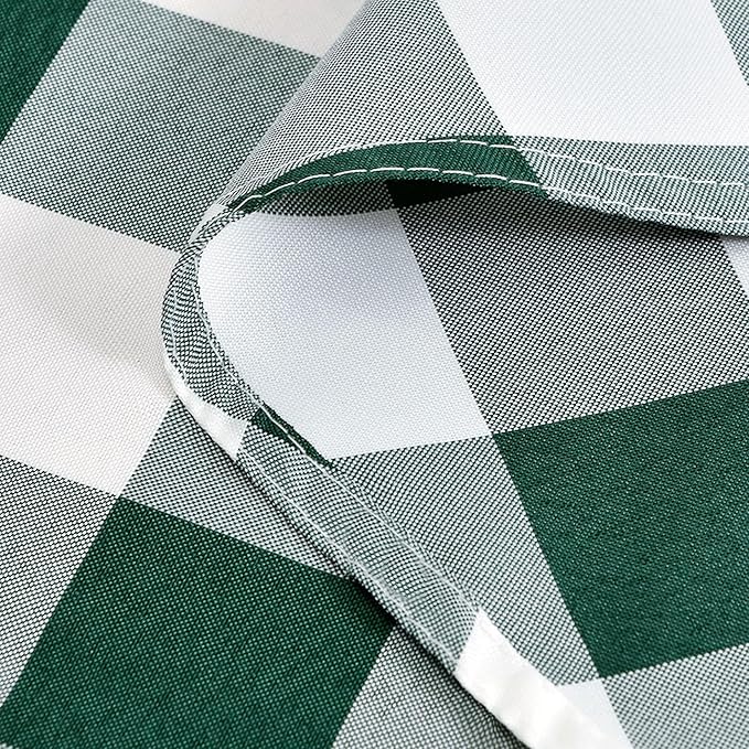 Hiasan Christmas Checkered Round Tablecloth 90 Inch - Waterproof Stain and Wrinkle Resistant Washable Fabric Table Cloth for Dining Room Party Outdoor Picnic, Forest Green and White