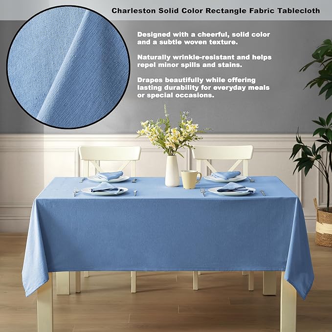 Spring & Easter Holiday Charleston Ash Blue 60 x 84 inch Rectangle Fabric Tablecloth, Cotton Table Cover for Indoor Outdoor Dining, Machine Washable Solid Color Tablecloths for Everyday Use