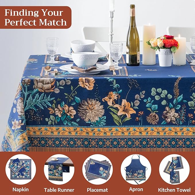 Maison d' Hermine Premium Table Cloth Rectangle Table 100% Combed Cotton 90 x 70 Inches Tablecloth Reusable Decorative for Dining Room, Farmhouse, Home, Party, Festive & Wedding - Artichoke