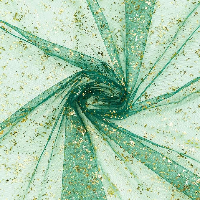 Artoid Mode Green Gold Gauze Table Runner 120 Inch 10Pcs, Glitter Metallic Foil Sheer Dining Wedding Anniversary Holiday Table Decor for Home Party
