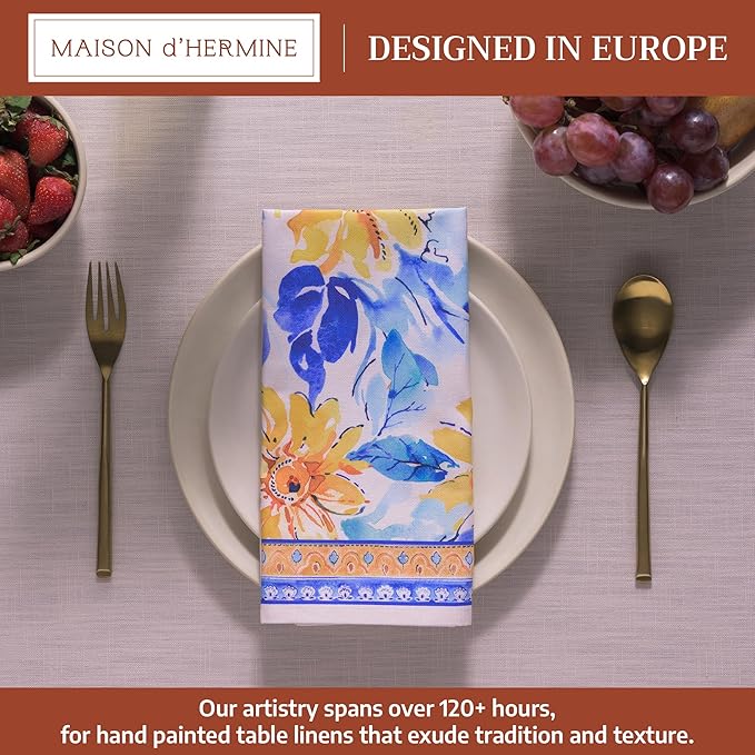 Maison d' Hermine Cloth Napkins Set of 4 100% Cotton Everyday Reusable Square Napkins Cloth Washable Dinner Party Wedding Restaurant Valentines Day Decorations Spring/Summer (Girassol, 20" x 20")