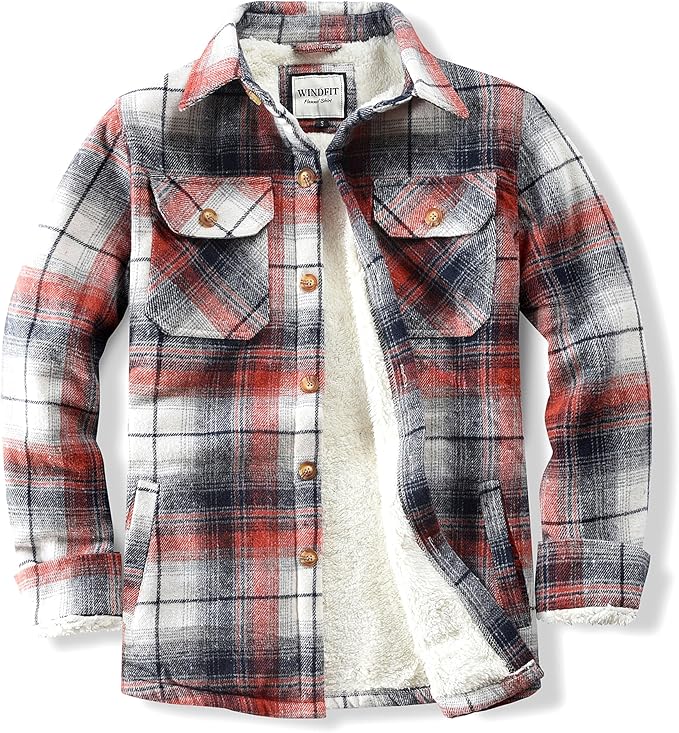 Men's Cotton Sherpa Lined Button Down Flannel Shirt Jacket Plaid Soft Outdoor Flannel Jacket Shirt