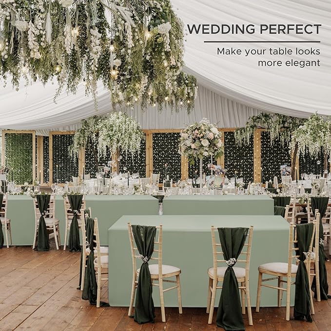 HolidayIdeas Fitted Tablecloths for 4 Foot Rectangle Table, Wrinkle Resistant Washable Table Cover 24x48 Inch for Vendor Booth Display, Banquet, Trade Show, Sage Green, 4 Pcs