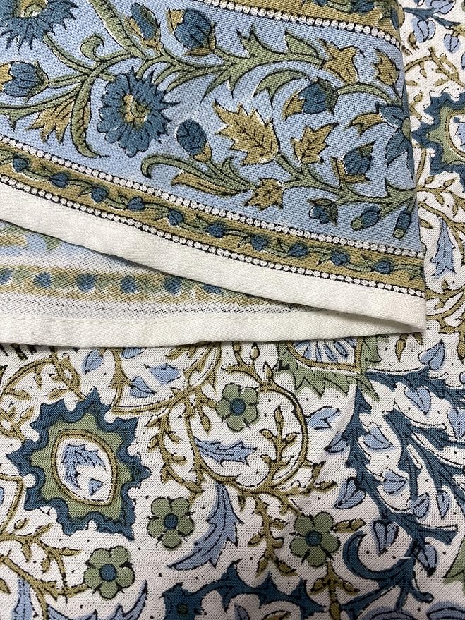 Ridhi Block Print Round Indigo Flower Reusable Tablecloth 100% Cotton 60" Inch Decorative Table Cover eveyday Dining, Home, Party, Wedding, Farmhouse Gift for Spring, Easter, Valentine