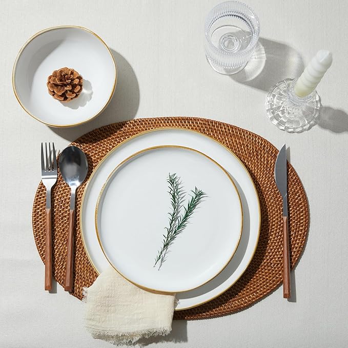 24 Pieces Dinnerware Set for 6 with Pasta Bowls, Complete Ceramic Dish Set, Stackable & Glossy Stoneware Plate and Bowl Set for Effortless Everyday Hosting, White