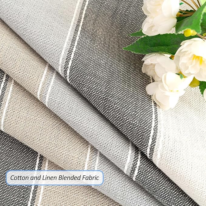 SIELUNO Farmhouse Tablecloth Cotton Linen Waterproof Burlap Table Cloth Rectangle Table Cloths for Kitchen Dinning Tabletop Decoration-Grey, Macaron Stripes-Square, 55''x55'', 4 Seats