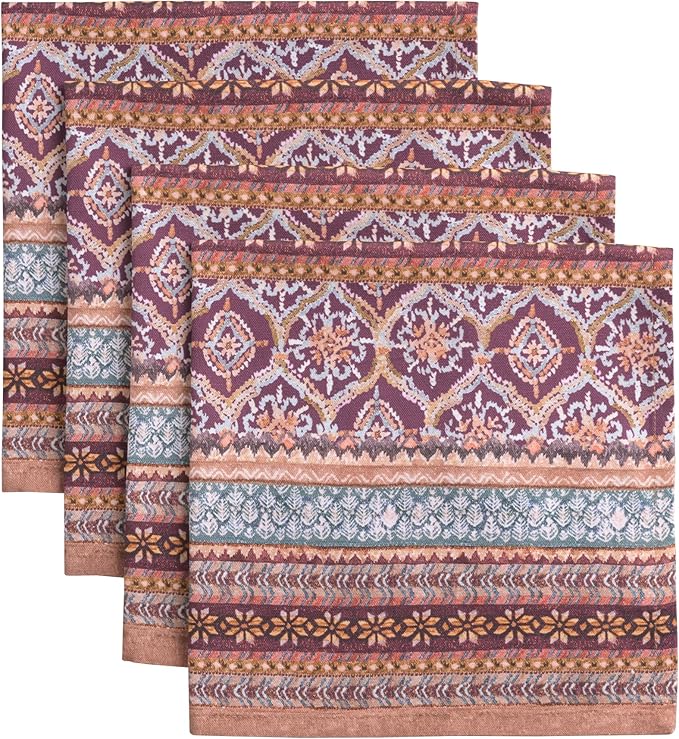 Maison d' Hermine Cloth Napkins Set of 4 100% Cotton for Thanksgiving Christmas Decorations Everyday Reusable Square Fall Napkins Cloth Washable Dinner Party (Fair Isle, 20"x20")