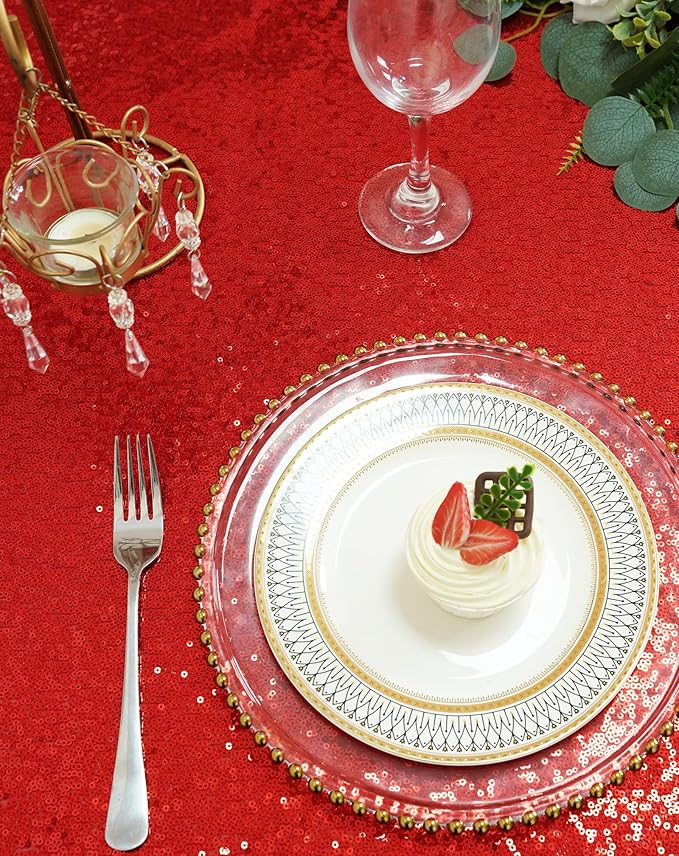 Eternal Beauty Red Tablecloth, 60x102 Inch Sequin Christmas Rectangle Table Cover for Valentines Cake Dessert Exhibition Party Birthday Events