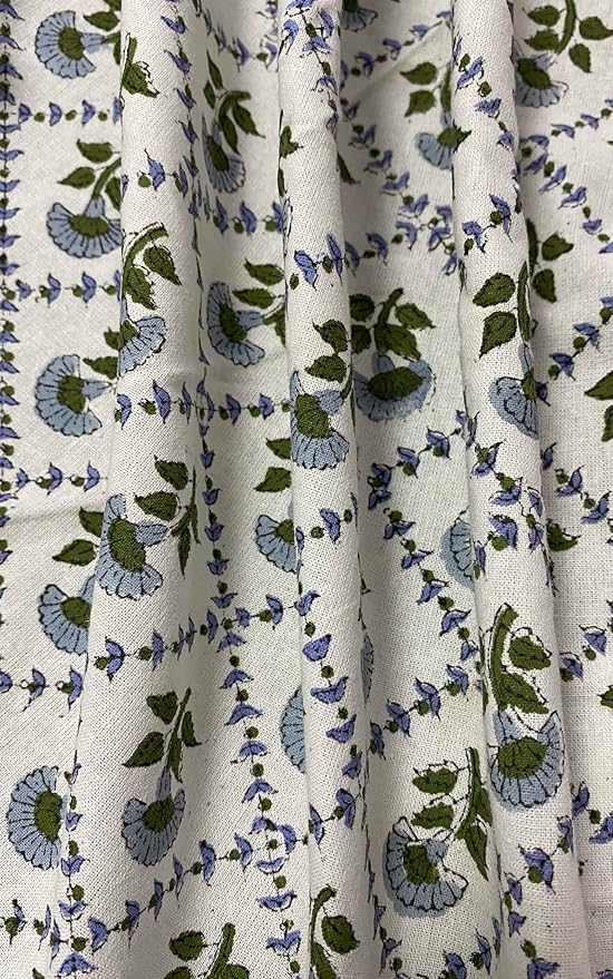 Ridhi Block Print Round Indian Light Blue Reusable Tablecloth 100% Cotton 110" Inch Decorative Table Cover eveyday Dining, Home, Party, Wedding, Farmhouse Gift for Spring, Easter, Valentine