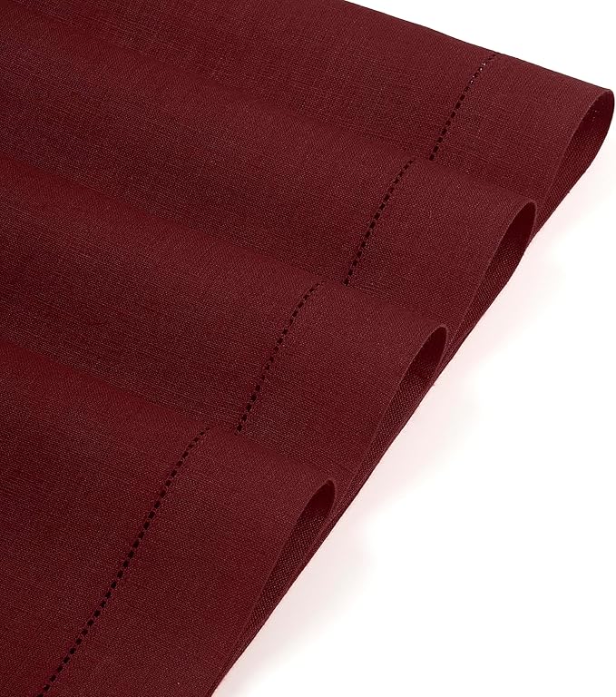 D'Moksha Homes Linen Placemats Set of 4 - Classic Hemstitch Dark Red Placemats 14 x 19 Inch - 100% Pure Linen Table Mats for Valentines, Spring - Handcrafted and Machine Washable