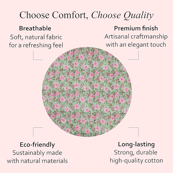 CPC Round Tablecloth- Cotton Indian Block Print Tablecloth -Handmade Printed Washable Cotton Table Cloth - Spring/Summer, Wedding Table Cover - Pink Tourmaline 60 Inches